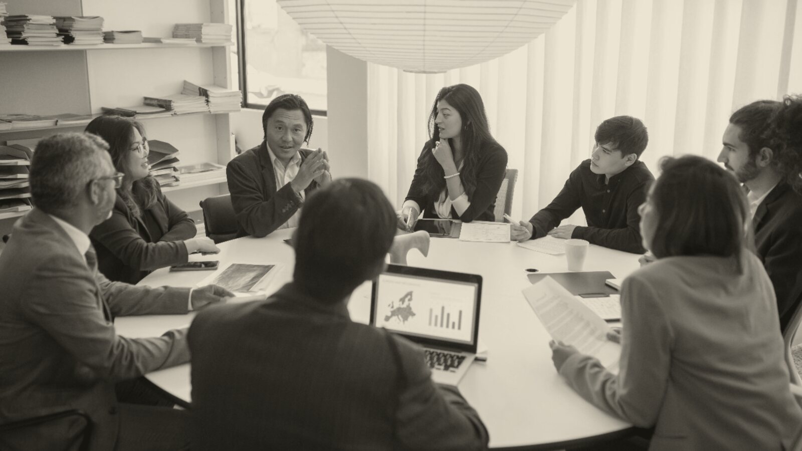 A finance team reviewing market data