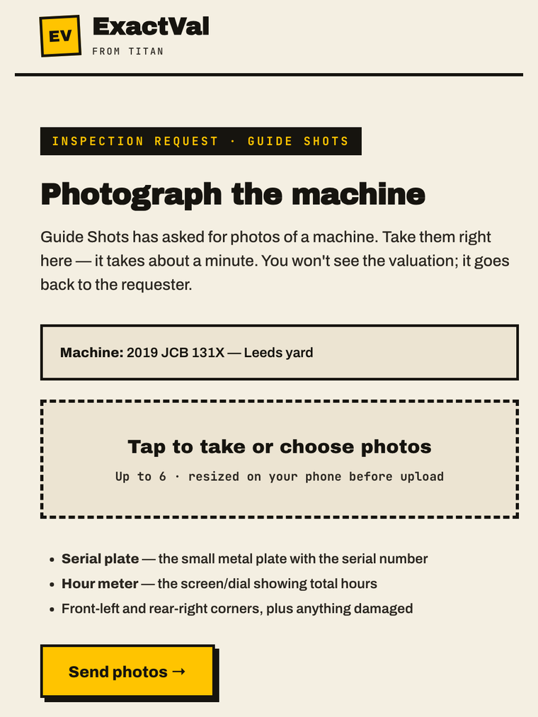 The capture page the inspector sees on their phone